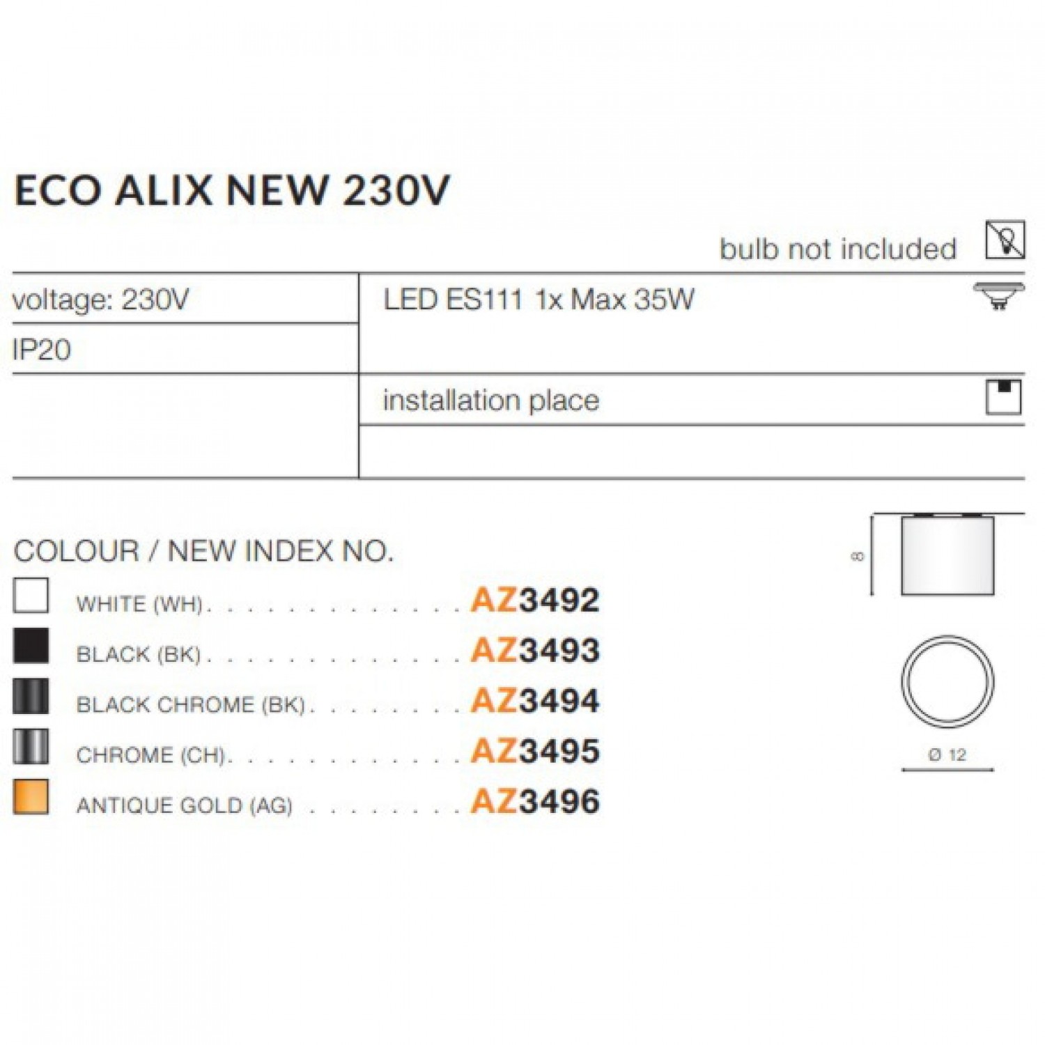 Точечный светильник AZzardo ECO ALIX NEW 230V BLACK AZ3493