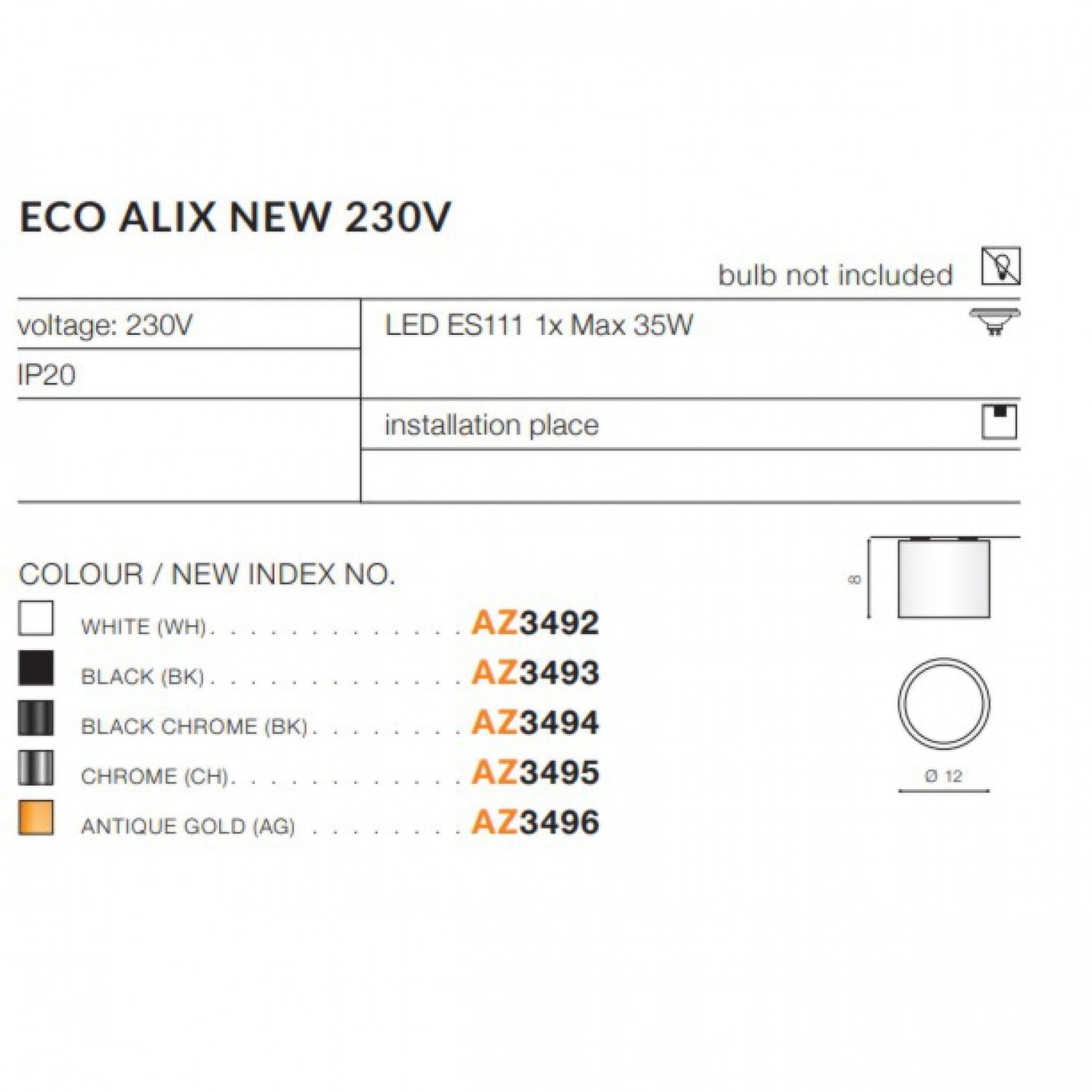 Точковий світильник AZzardo ECO ALIX NEW 230V CHROME AZ3495