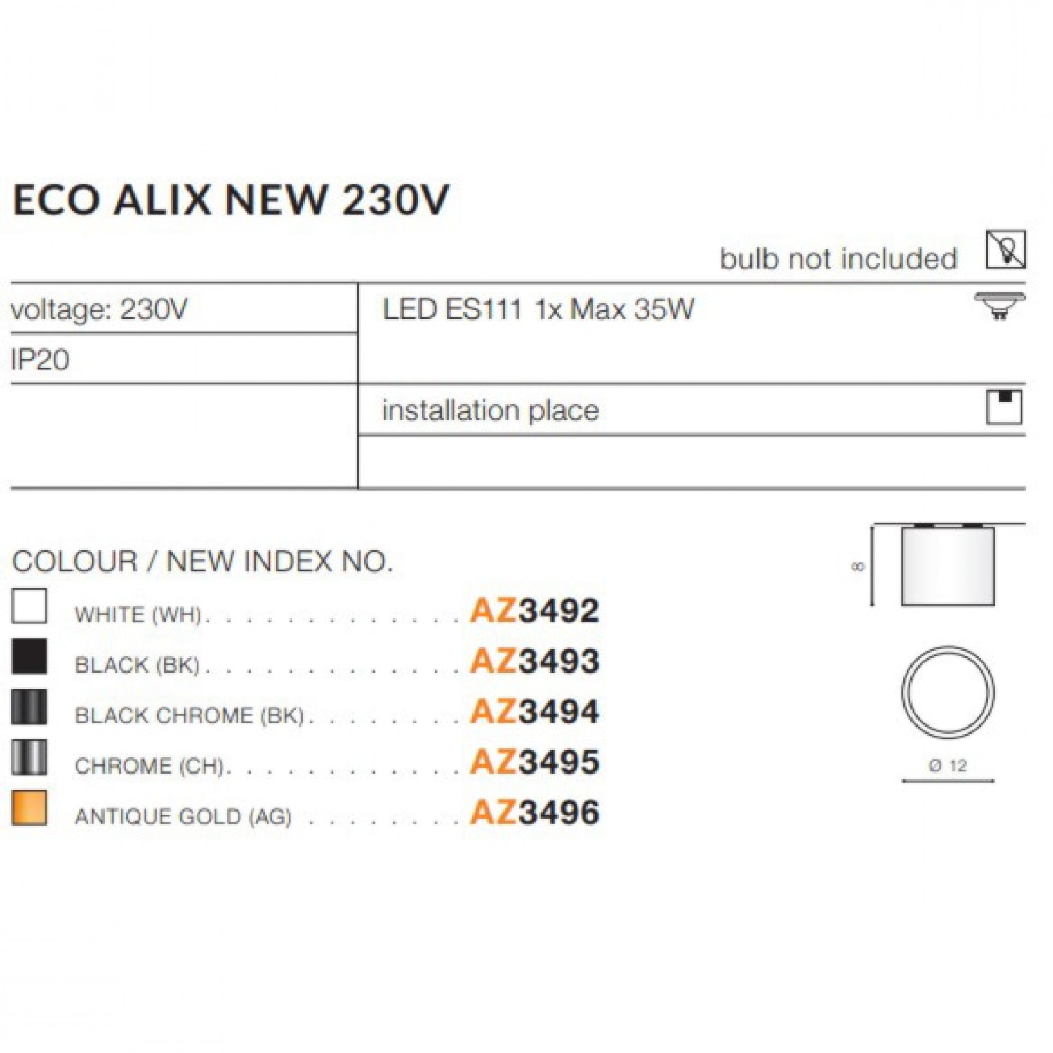 Точечный светильник AZzardo ECO ALIX NEW 230V WHITE AZ3492