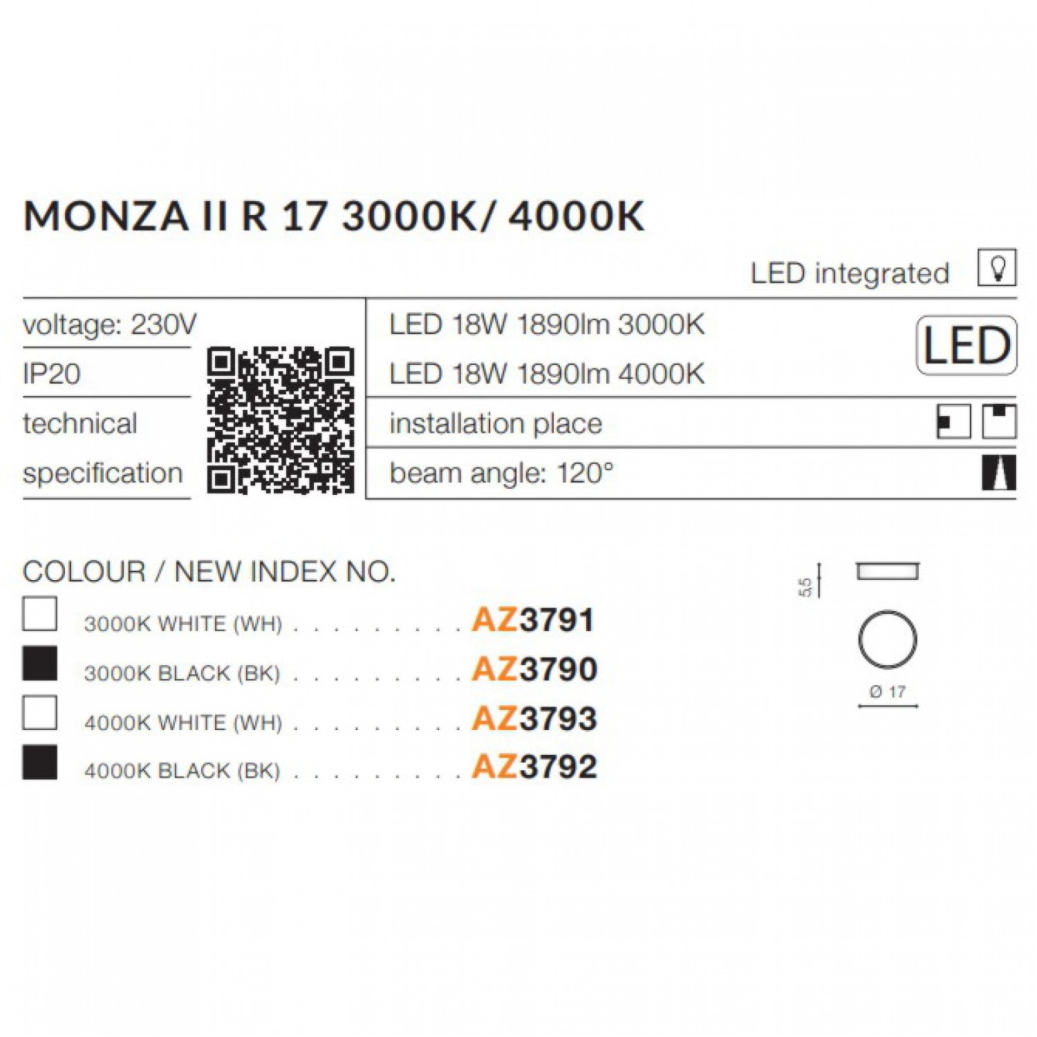 Точковий світильник AZzardo MONZA II R 17 4000K BK AZ3792