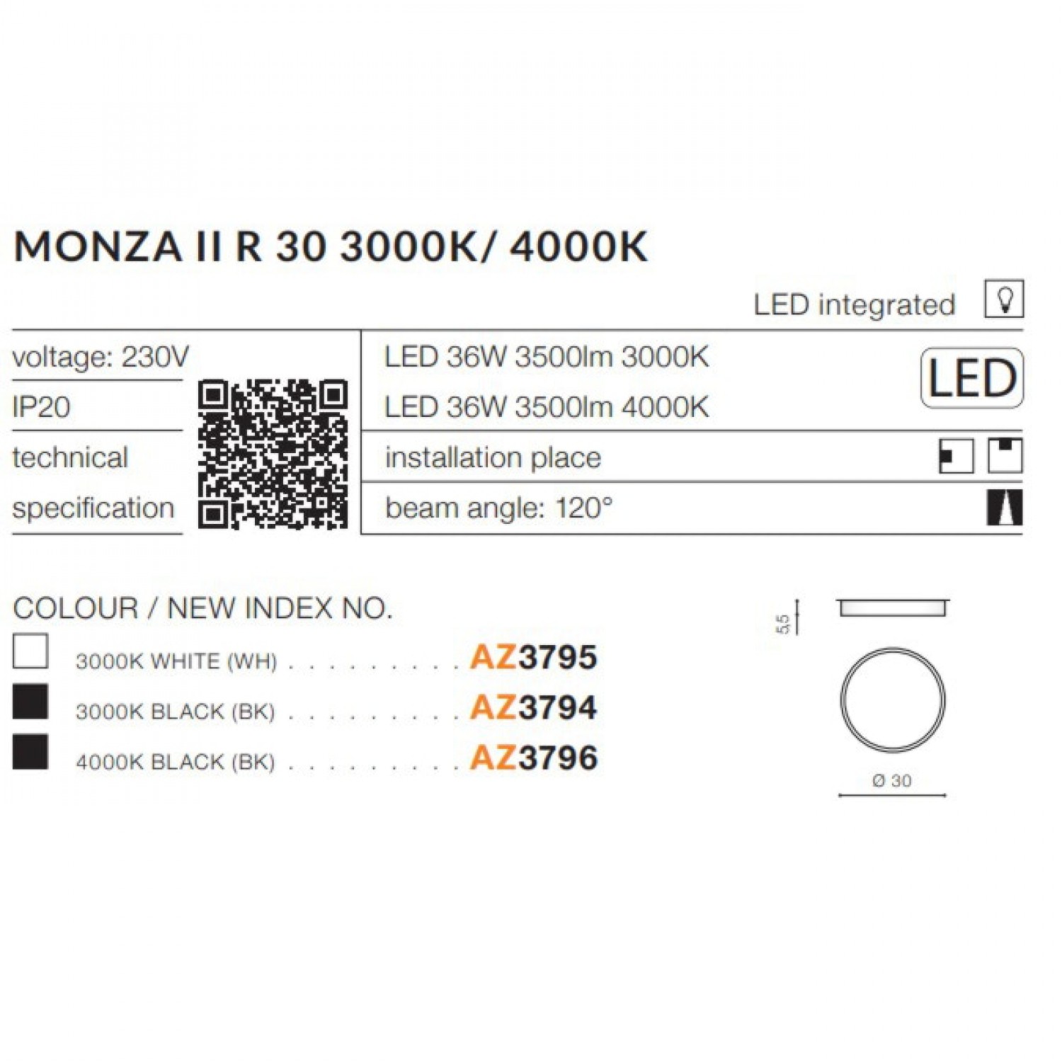 Точковий світильник AZzardo MONZA II R 30 4000K BK AZ3796