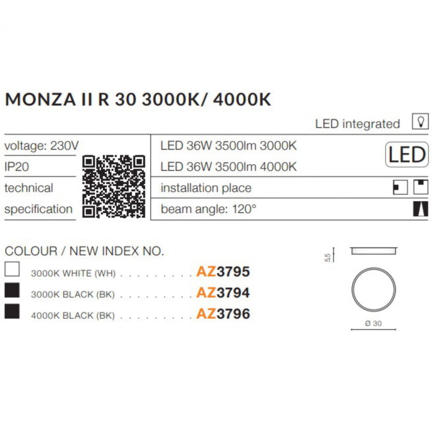Точечный светильник AZzardo MONZA II R 30 4000K WH AZ3797