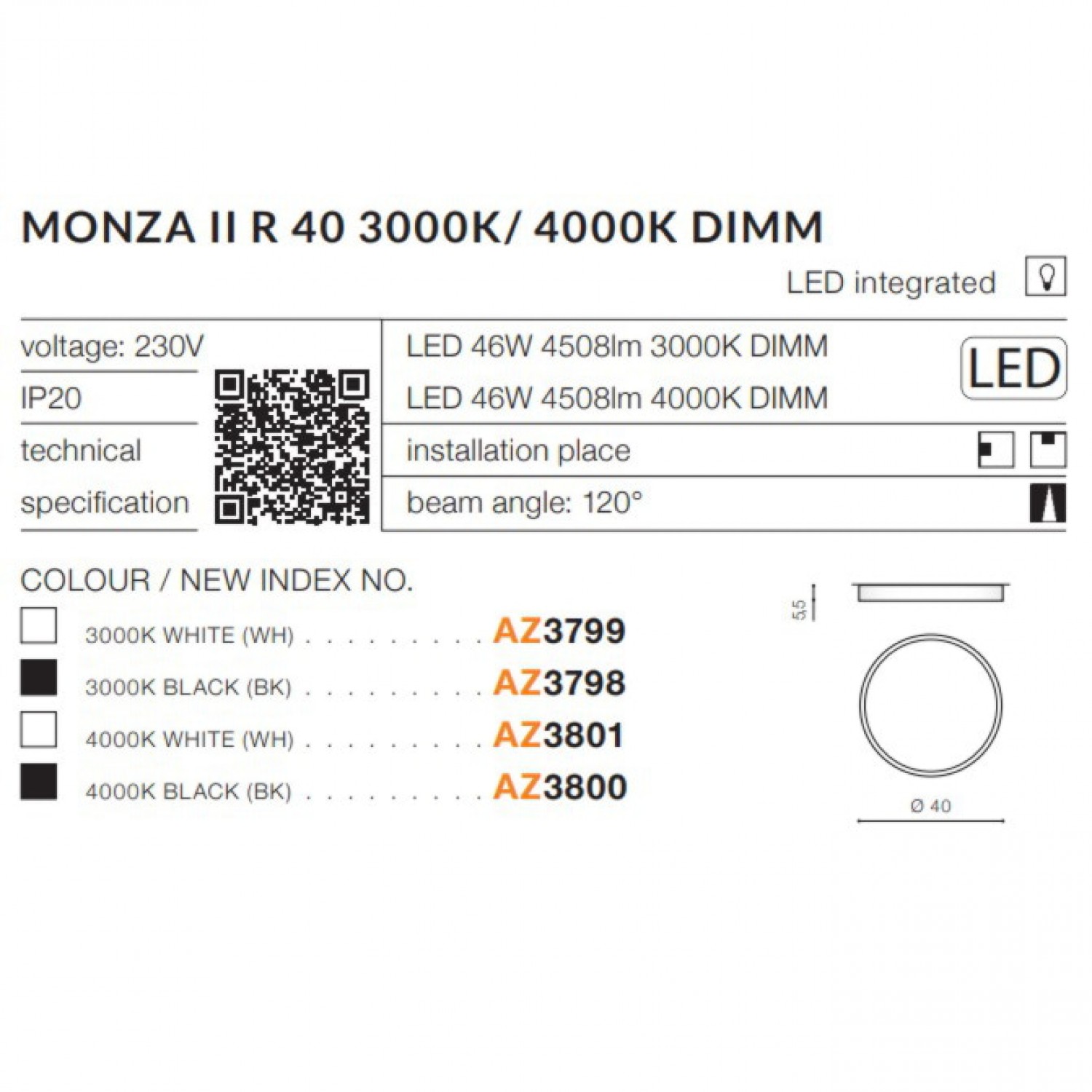 Точечный светильник AZzardo MONZA II R 40 4000K WH AZ3801