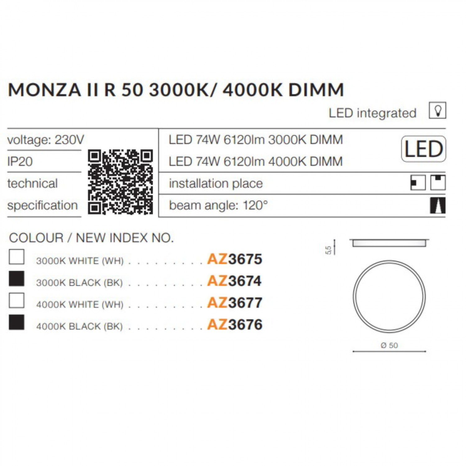 Точечный светильник AZzardo MONZA II R 50 4000K BK AZ3676