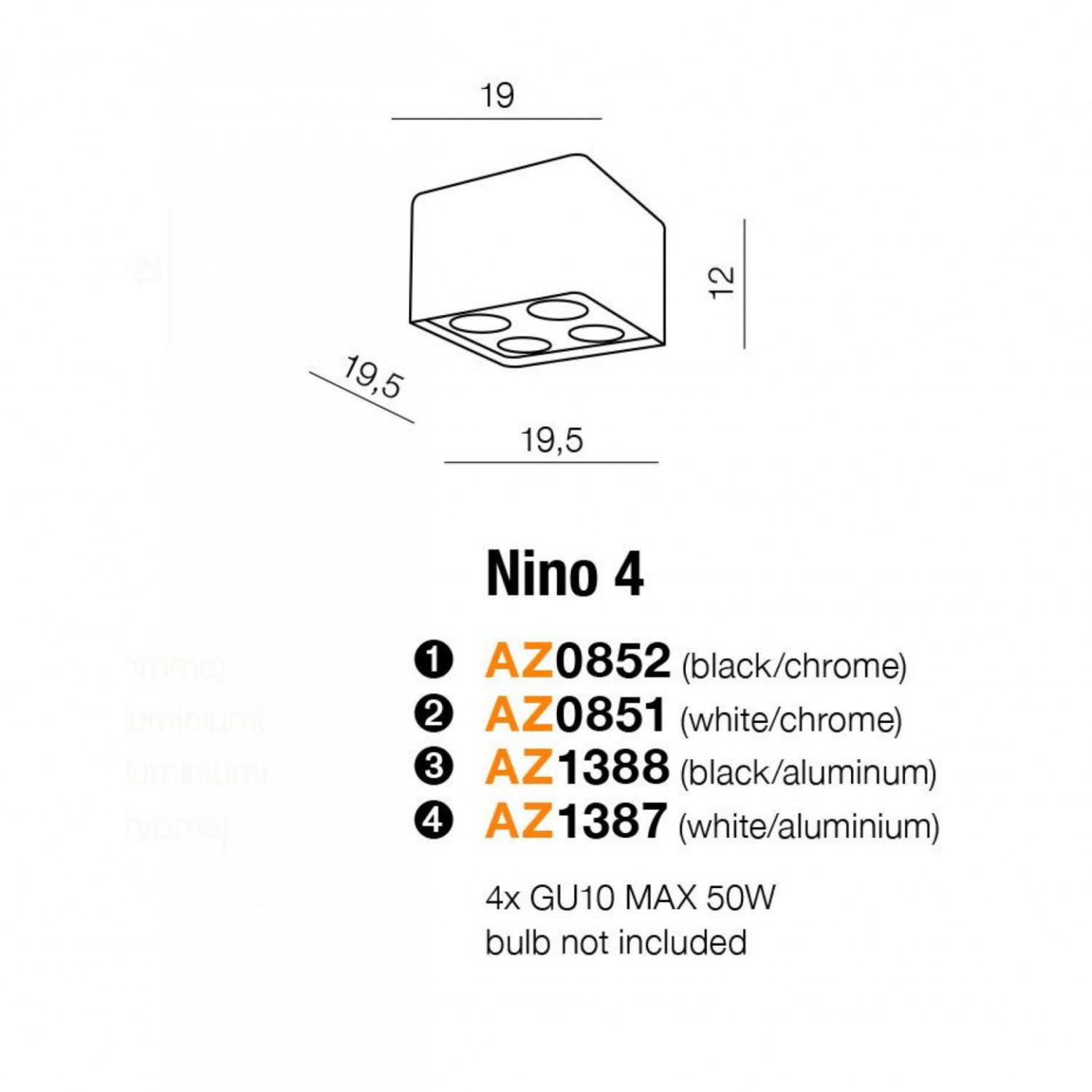 Точковий світильник AZzardo NINO 4 BLACKCHROME AZ0852