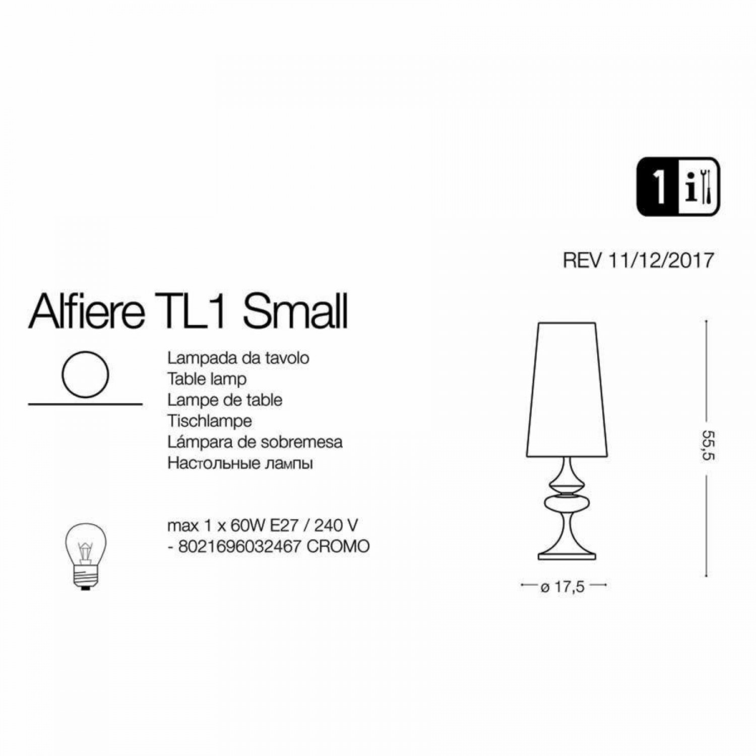 Настольная лампа Ideal Lux ALFIERE TL1 SMALL 032467