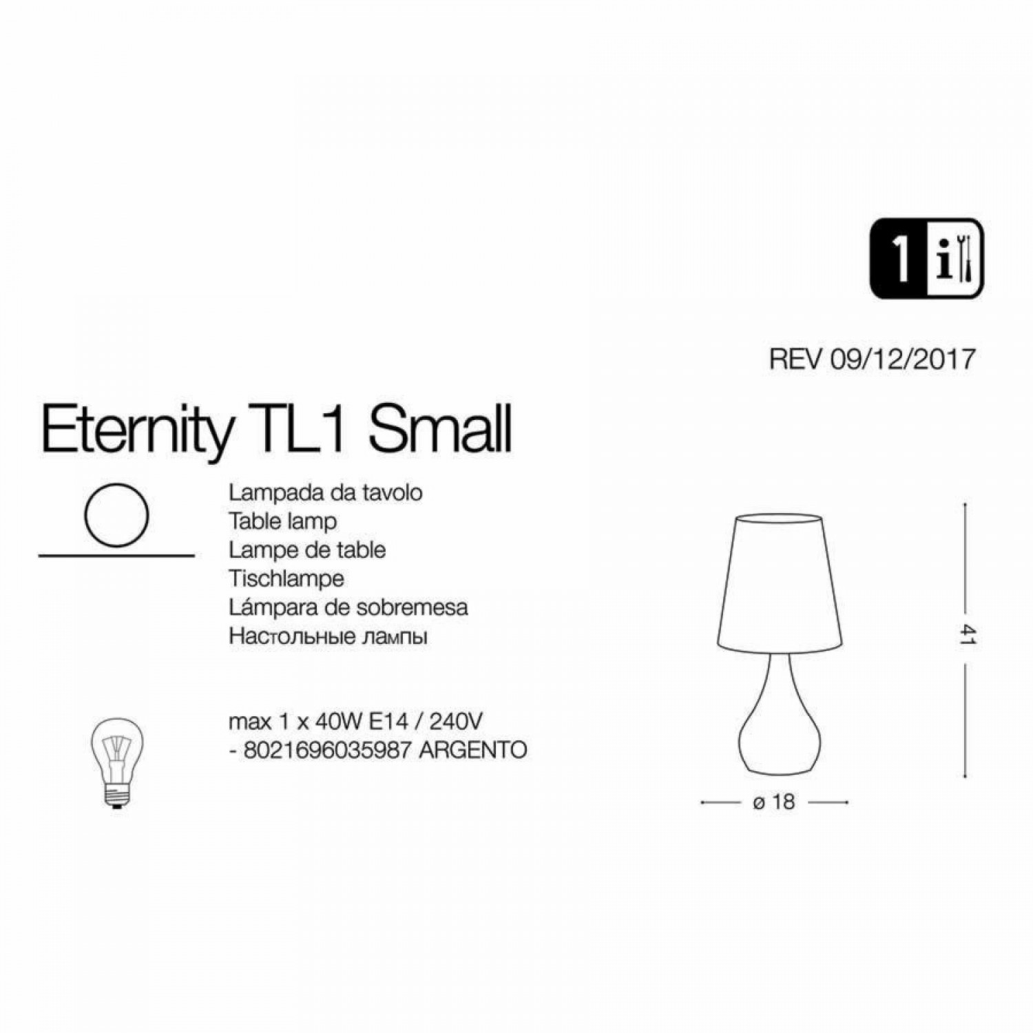 Настольная лампа Ideal Lux ETERNITY TL1 SMALL 035987