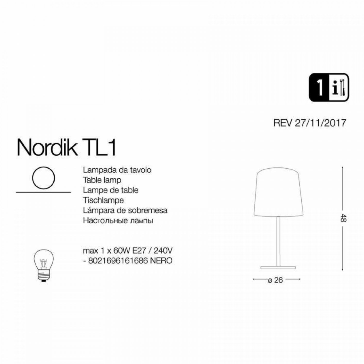 Настільна лампа Ideal Lux NORDIK TL1 161686