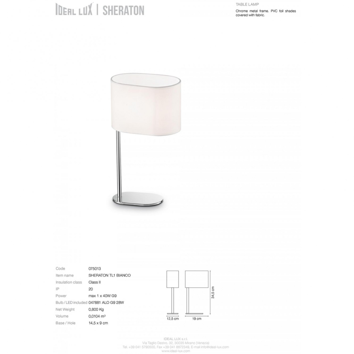 Настільна лампа Ideal Lux SHERATON TL1 BIANCO 075013