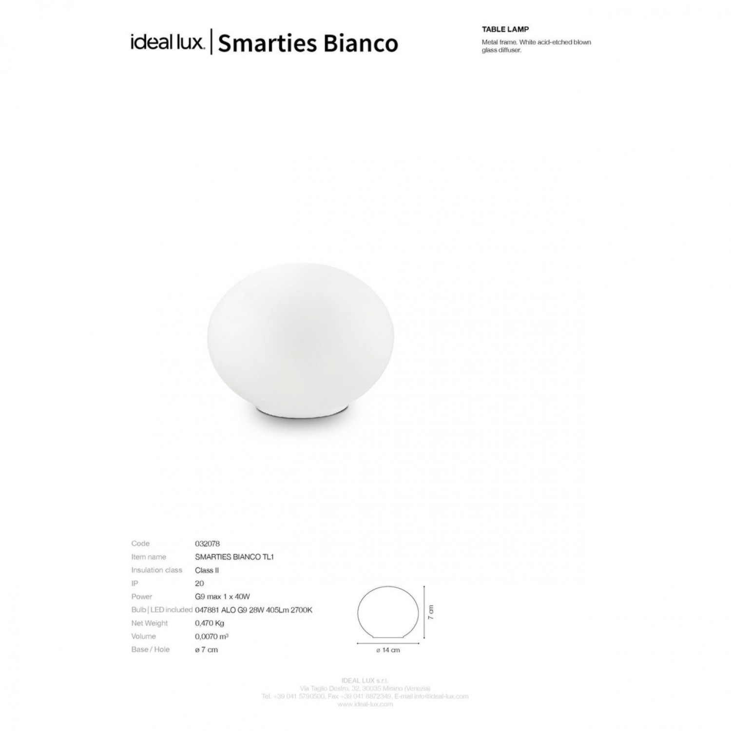 Настольная лампа Ideal Lux SMARTIES TL1 BIANCO 032078