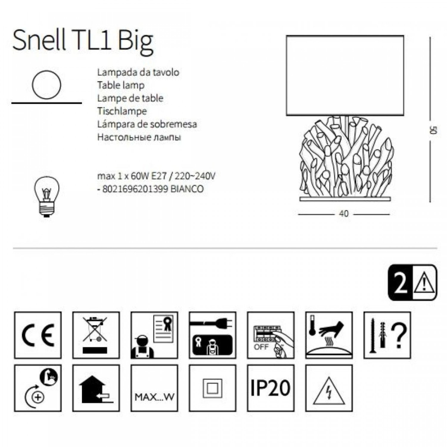 Настольная лампа Ideal Lux SNELL TL1 BIG 201399