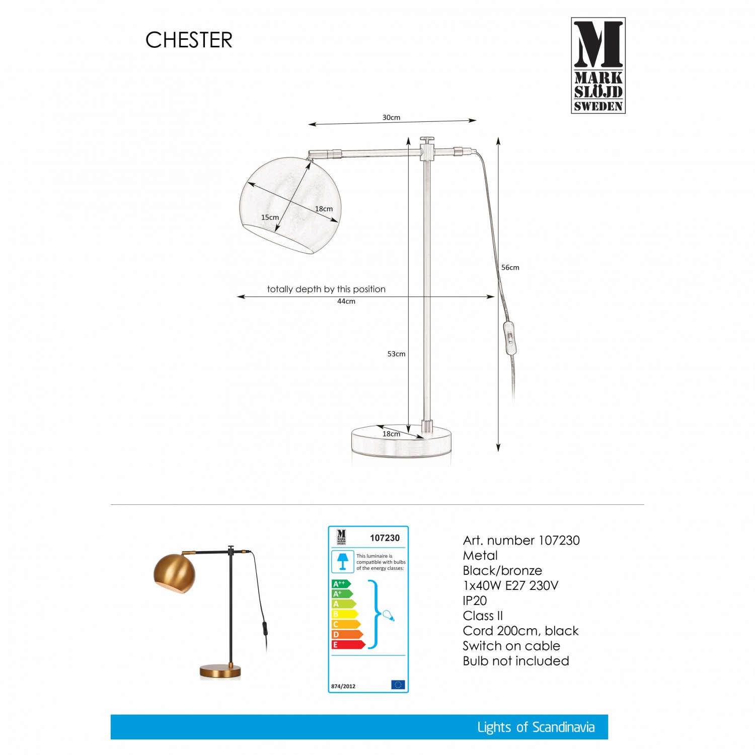 Настольная лампа MarkSlojd Sweden CHESTER Table 1L Black/Bronze 107230