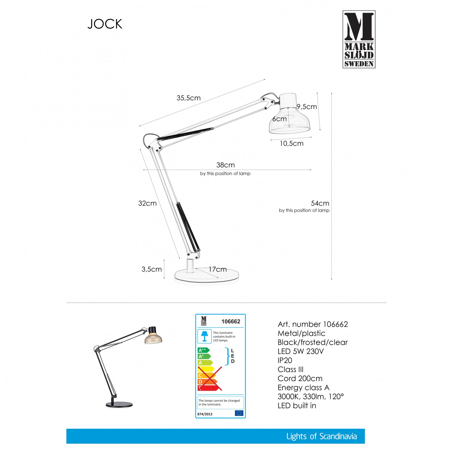 Настольная лампа MarkSlojd Sweden JOCK Table Black/Frosted 106662