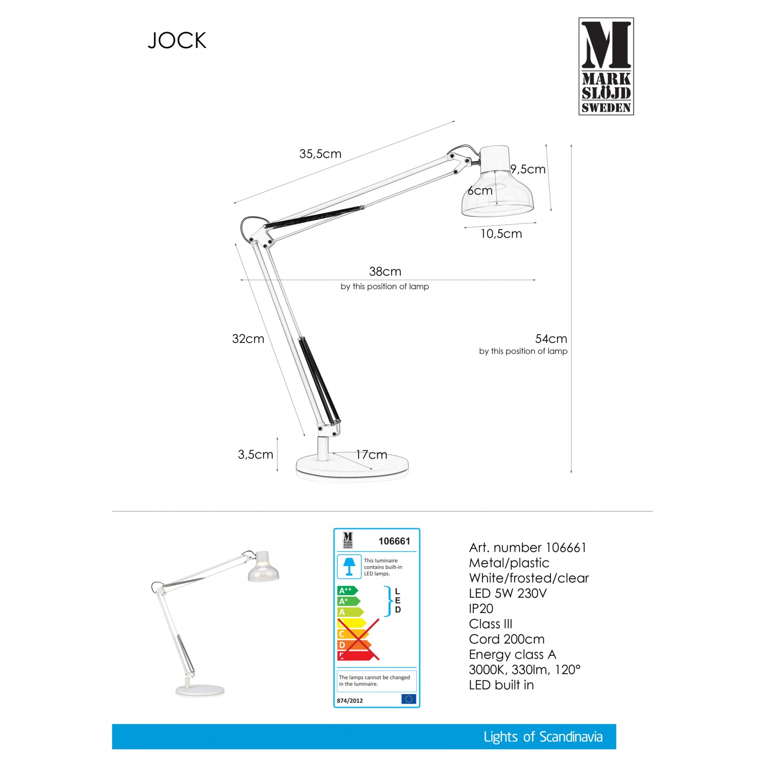 Настольная лампа MarkSlojd Sweden JOCK Table White/Frosted 106661