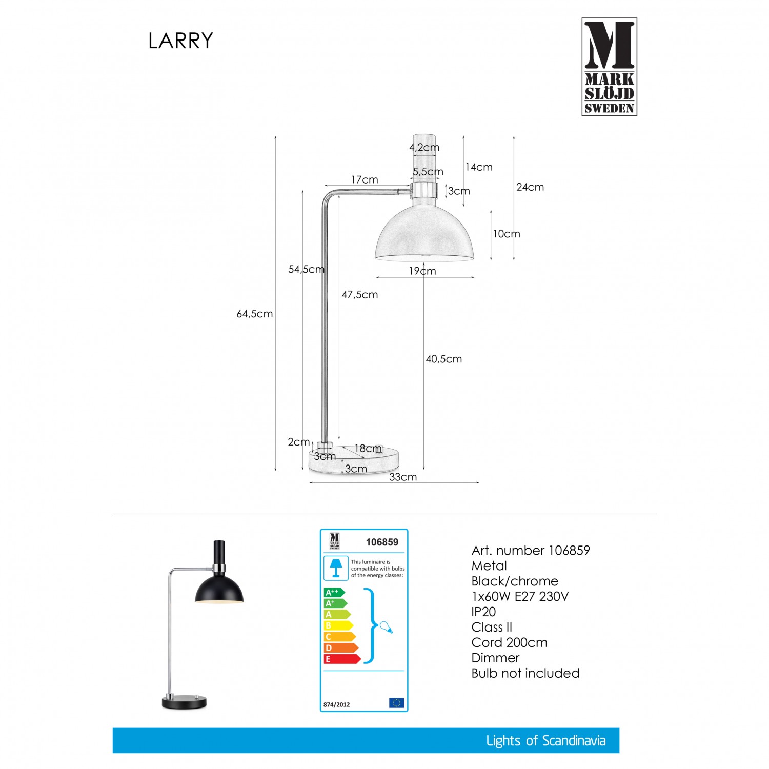 Настільна лампа MarkSlojd Sweden LARRY Table 1L Black/Chrome 106859