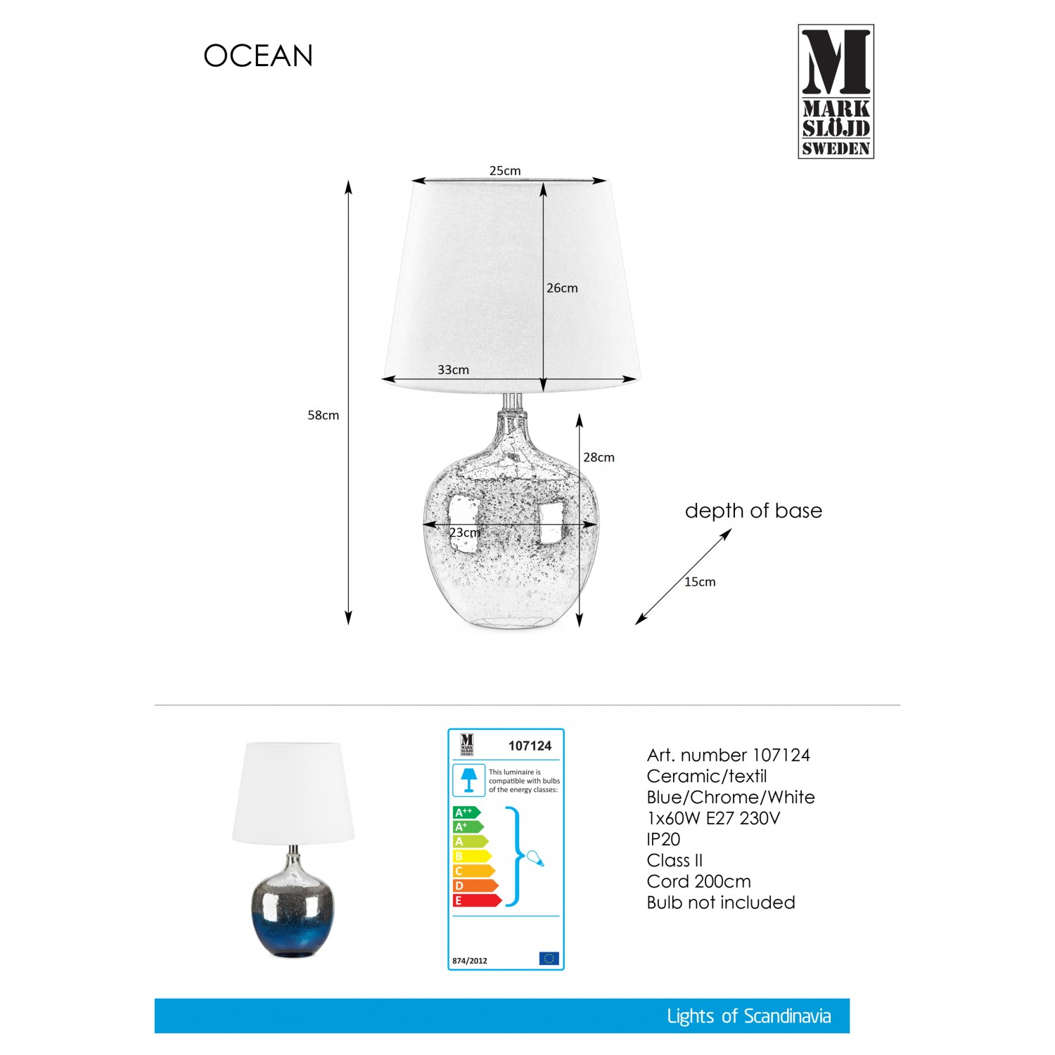 Настольная лампа MarkSlojd Sweden OCEAN Table Blue/Chrome/White 107124