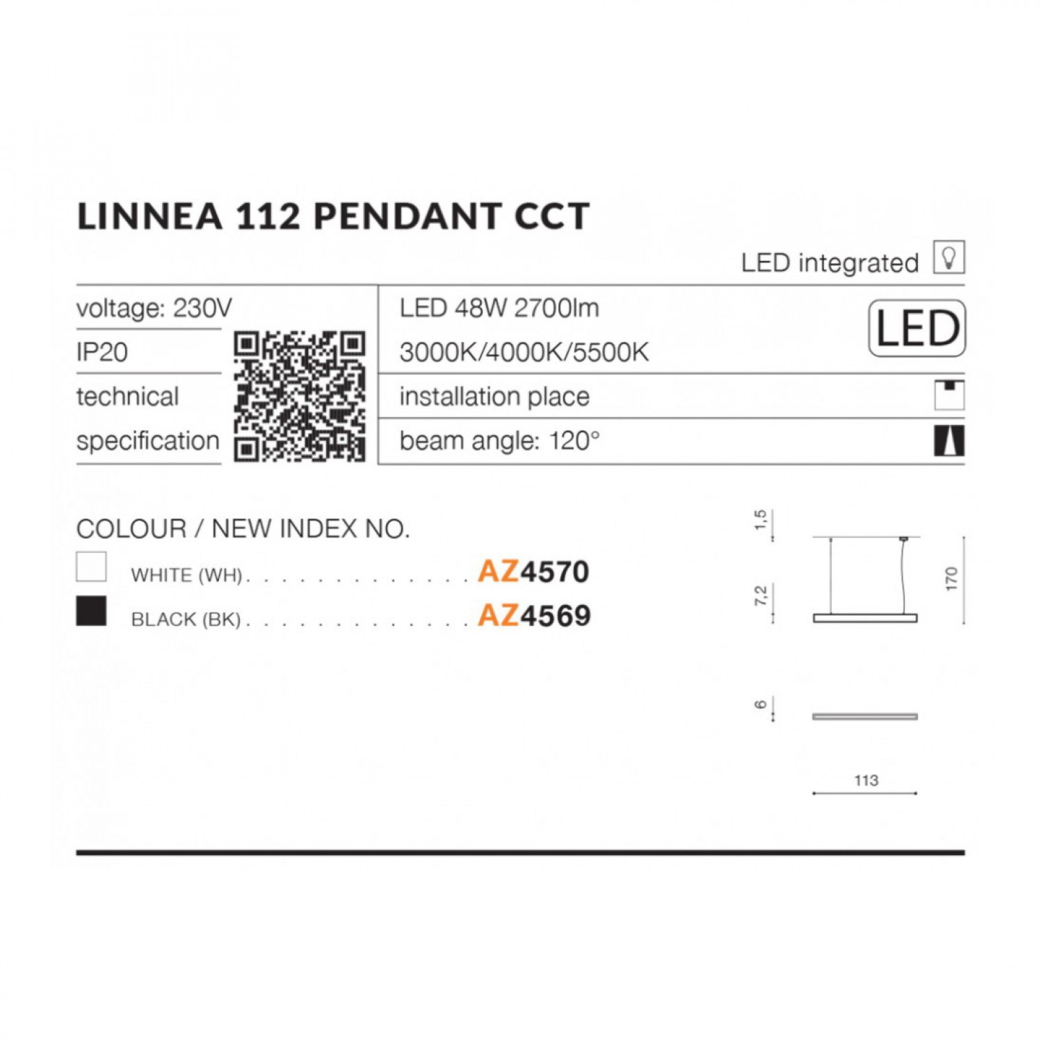 Подвесной светильник AZzardo LINNEA 112 PENDANT CCT BK AZ4569