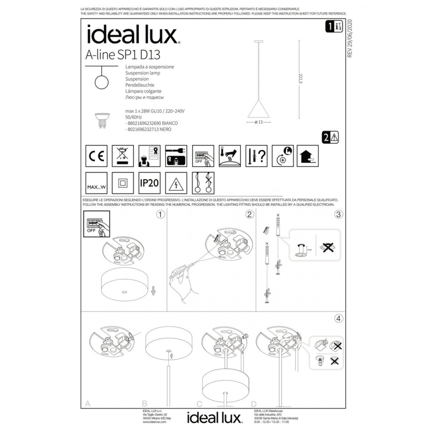 Підвісний світильник Ideal Lux A-LINE SP1 D13 NERO 232713