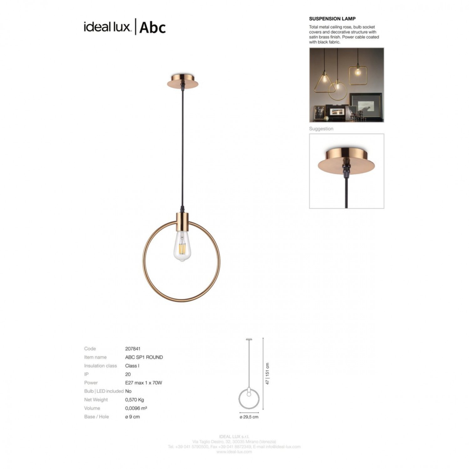 Підвісний світильник Ideal Lux ABC SP1 ROUND 207841