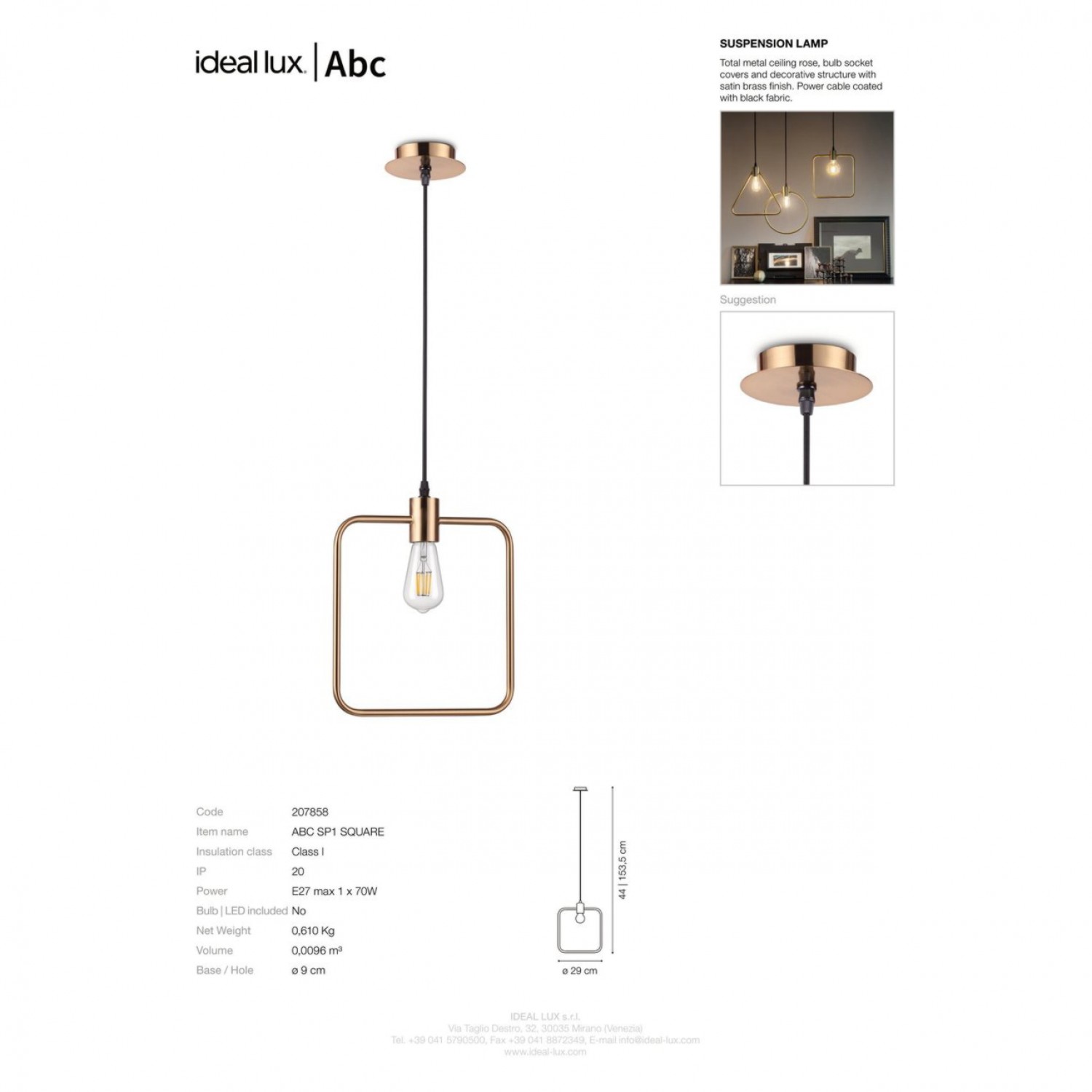Подвесной светильник Ideal Lux ABC SP1 SQUARE 207858