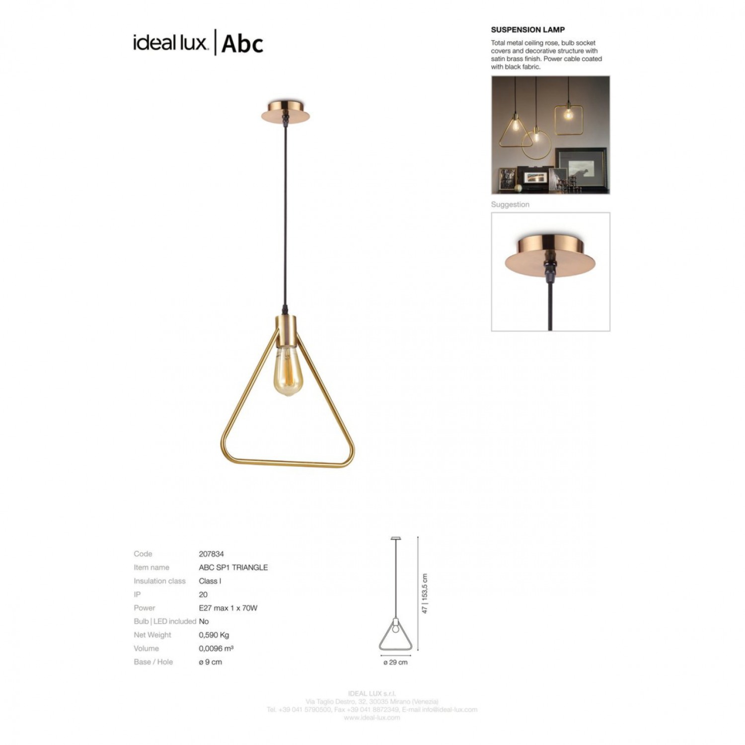 Підвісний світильник Ideal Lux ABC SP1 TRIANGLE 207834