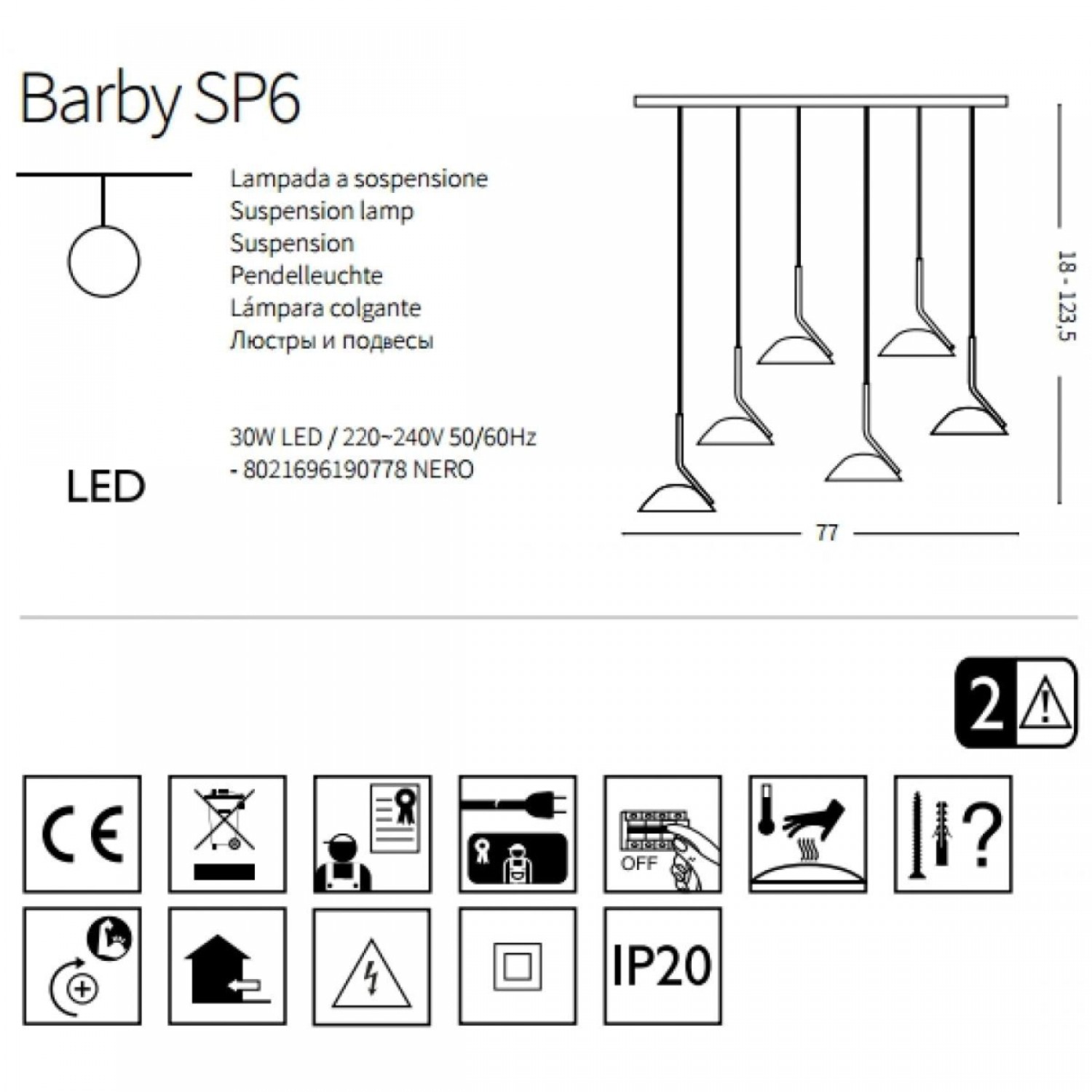 Підвісний світильник Ideal Lux BARBY SP 190778