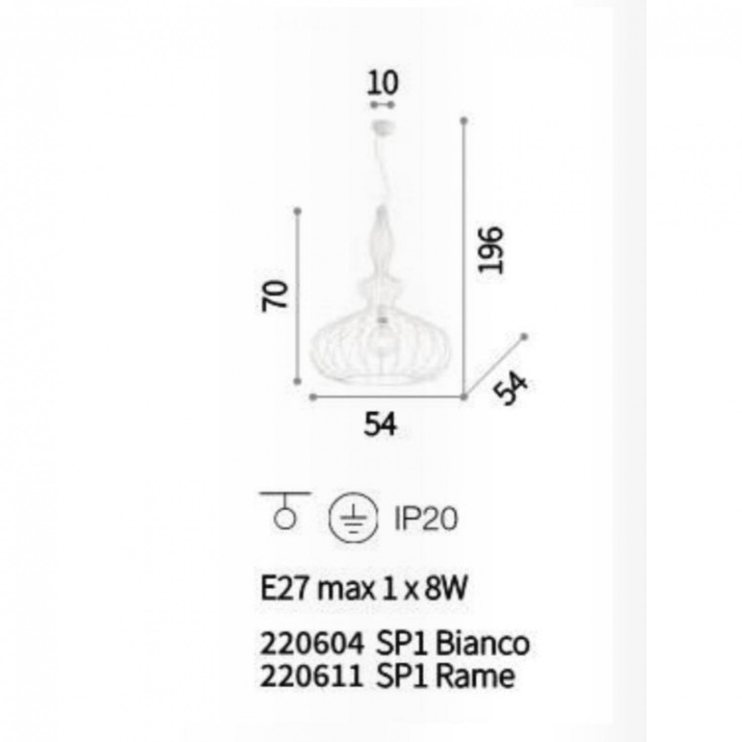 Подвесной светильник Ideal Lux CLARISSA SP1 BIANCO 220604