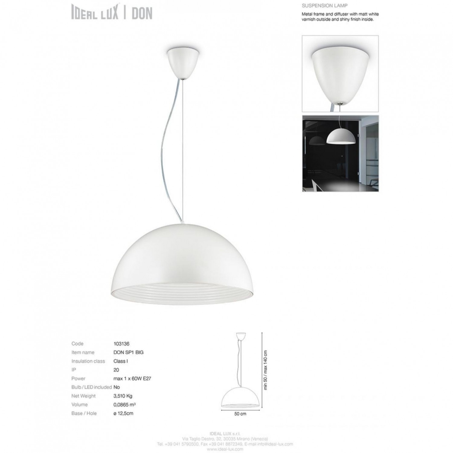 Подвесной светильник Ideal Lux DON SP1 BIG 103136