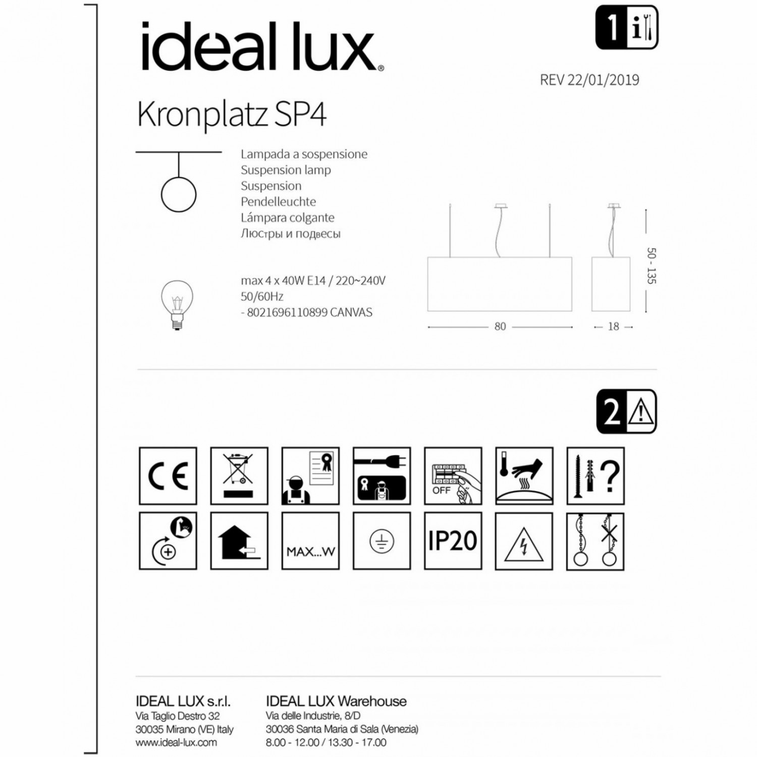 Підвісний світильник Ideal Lux KRONPLATZ SP4 110899