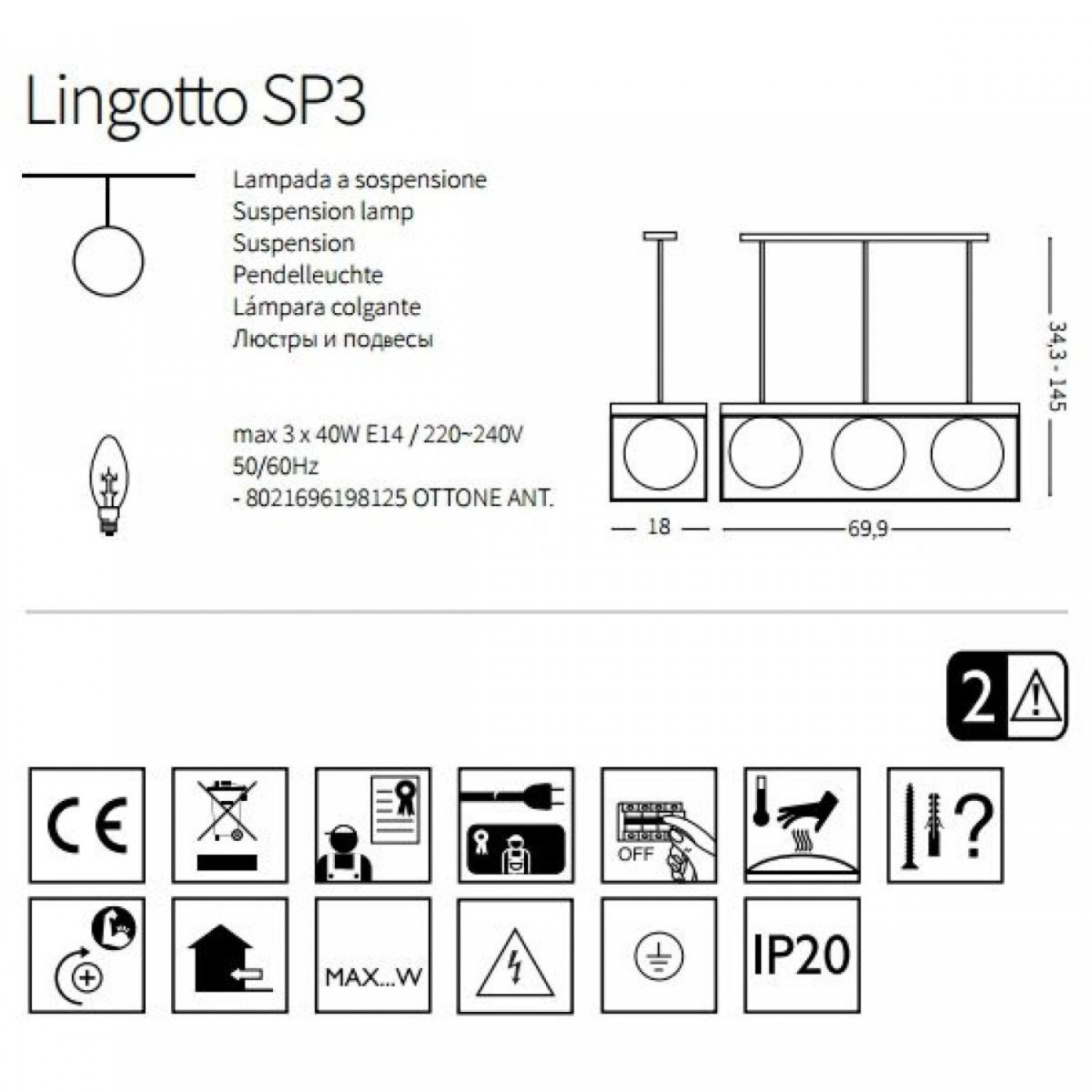 Підвісний світильник Ideal Lux LINGOTTO SP3 198125