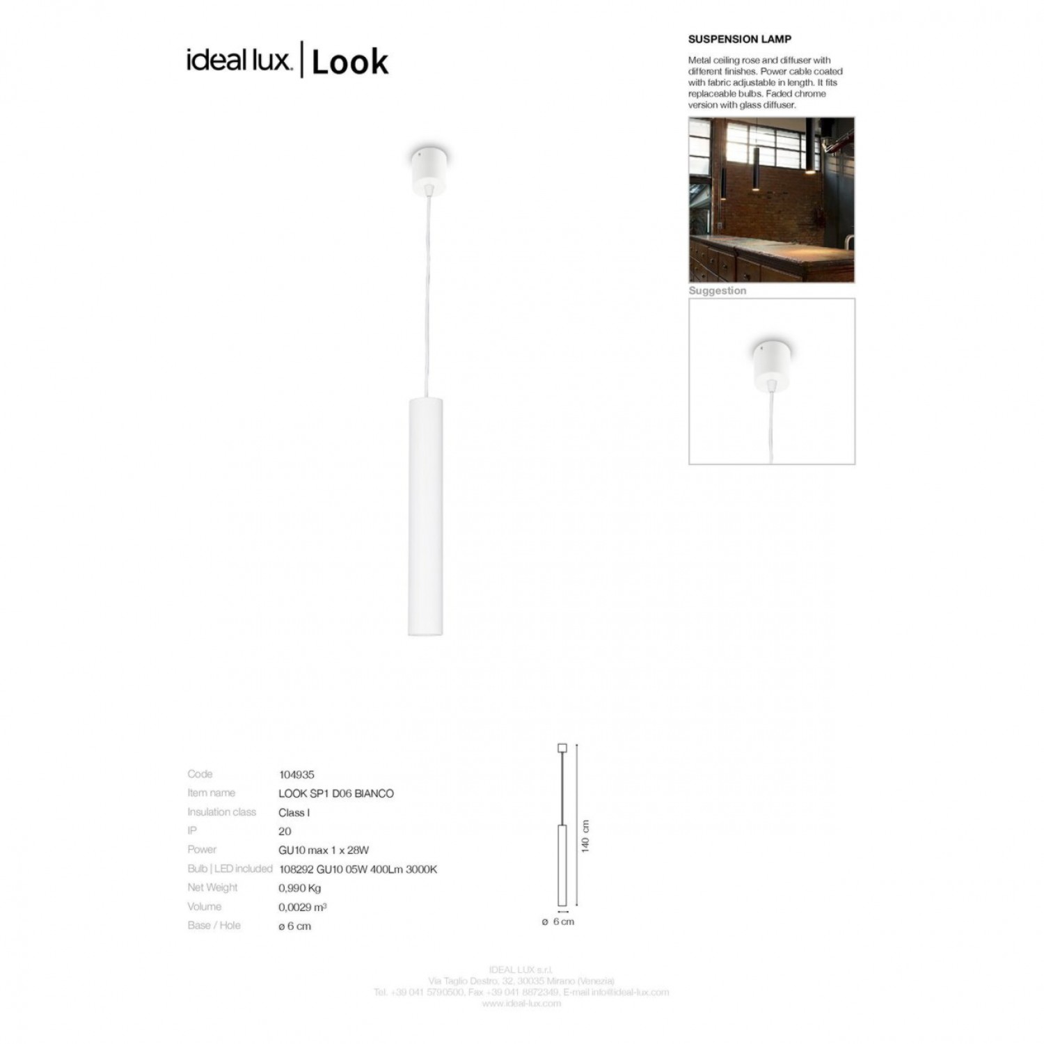 Подвесной светильник Ideal Lux Look sp1 d06 259239