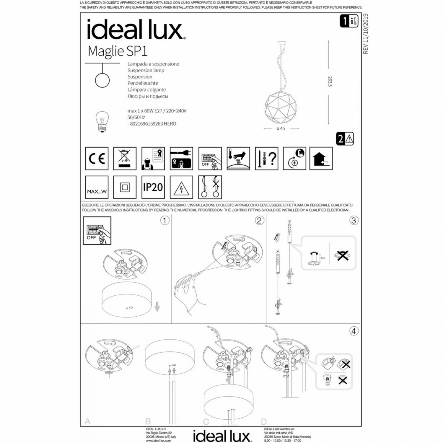 Подвесной светильник Ideal Lux MAGLIE SP1 159263