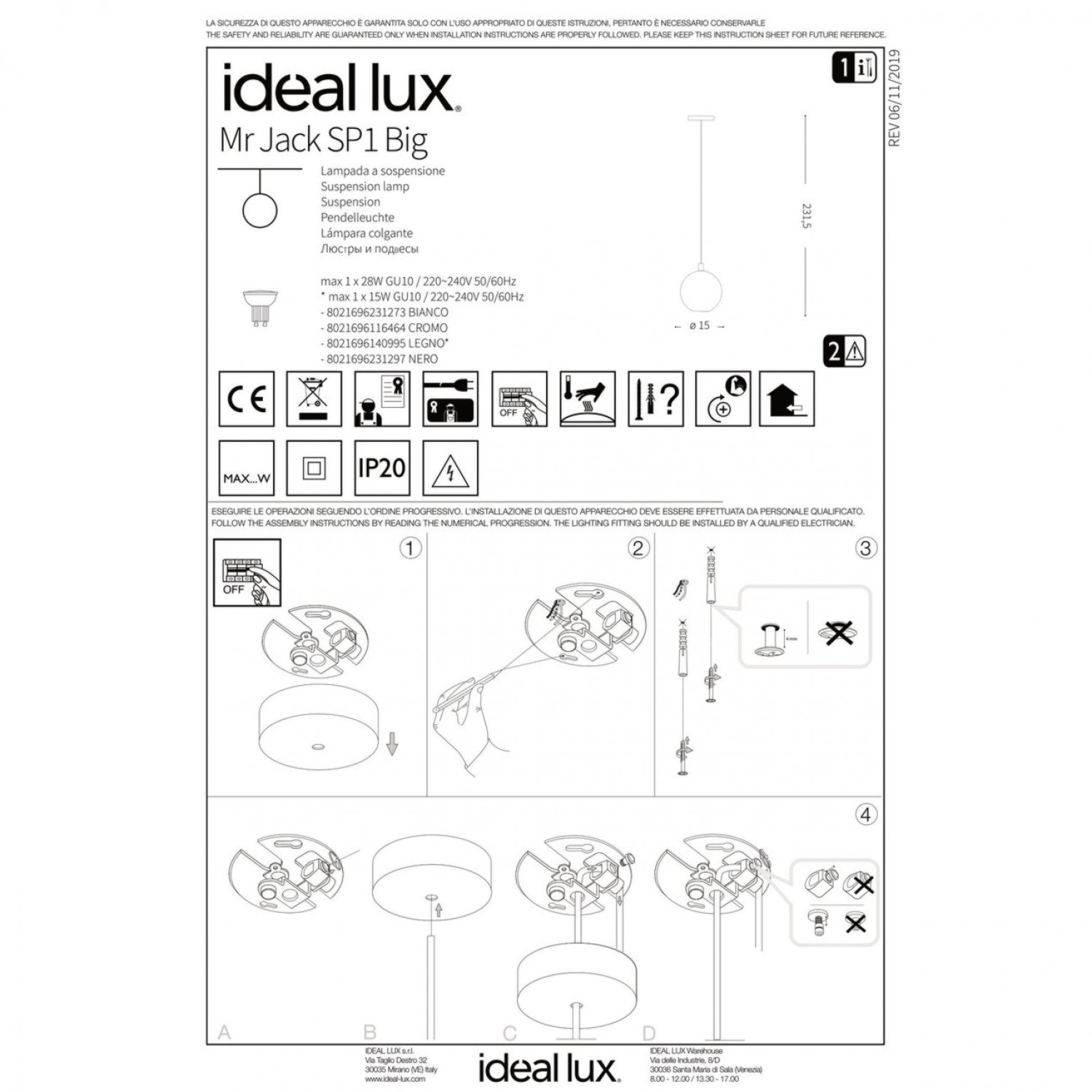 Підвісний світильник Ideal Lux MR JACK SP1 BIG CROMO 116464