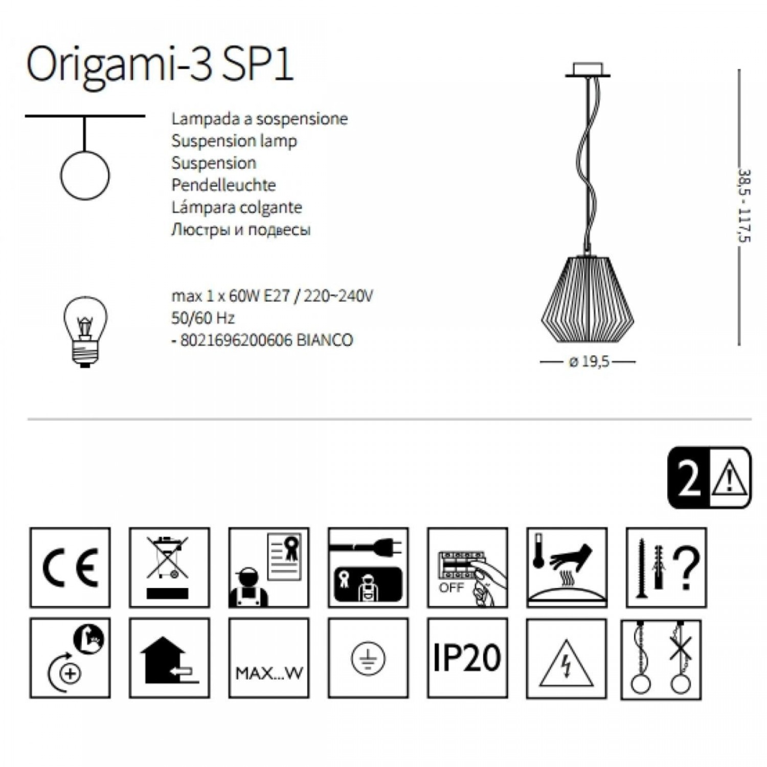 Підвісний світильник Ideal Lux ORIGAMI-3 SP1 200606