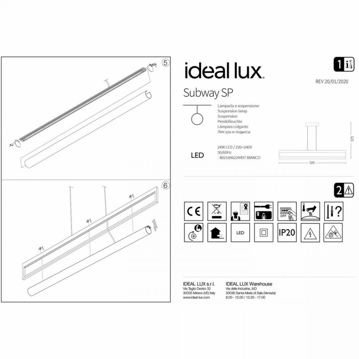 Підвісний світильник Ideal Lux SUBWAY SP 224497