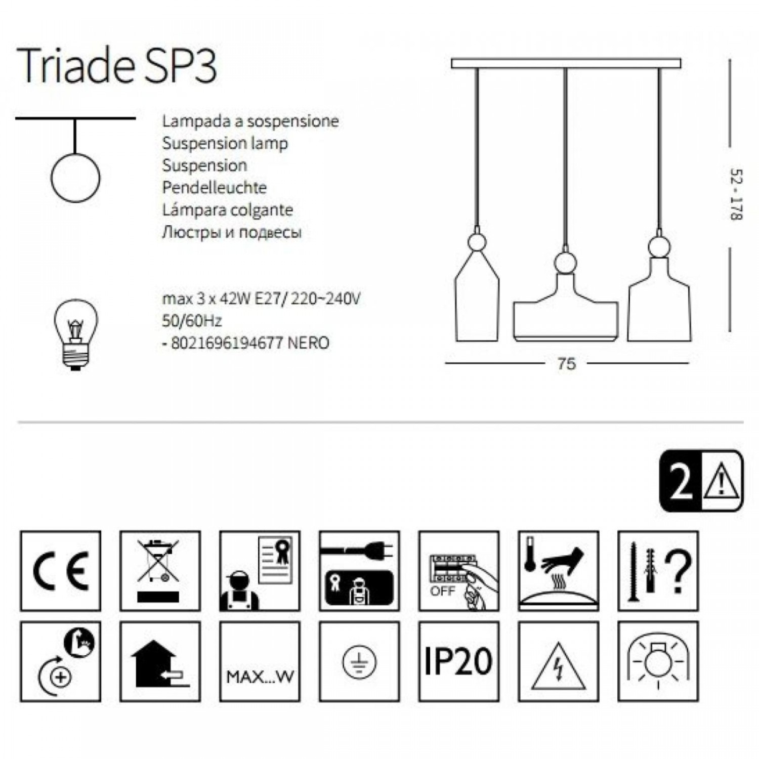 Подвесной светильник Ideal Lux TRIADE SP3 194677