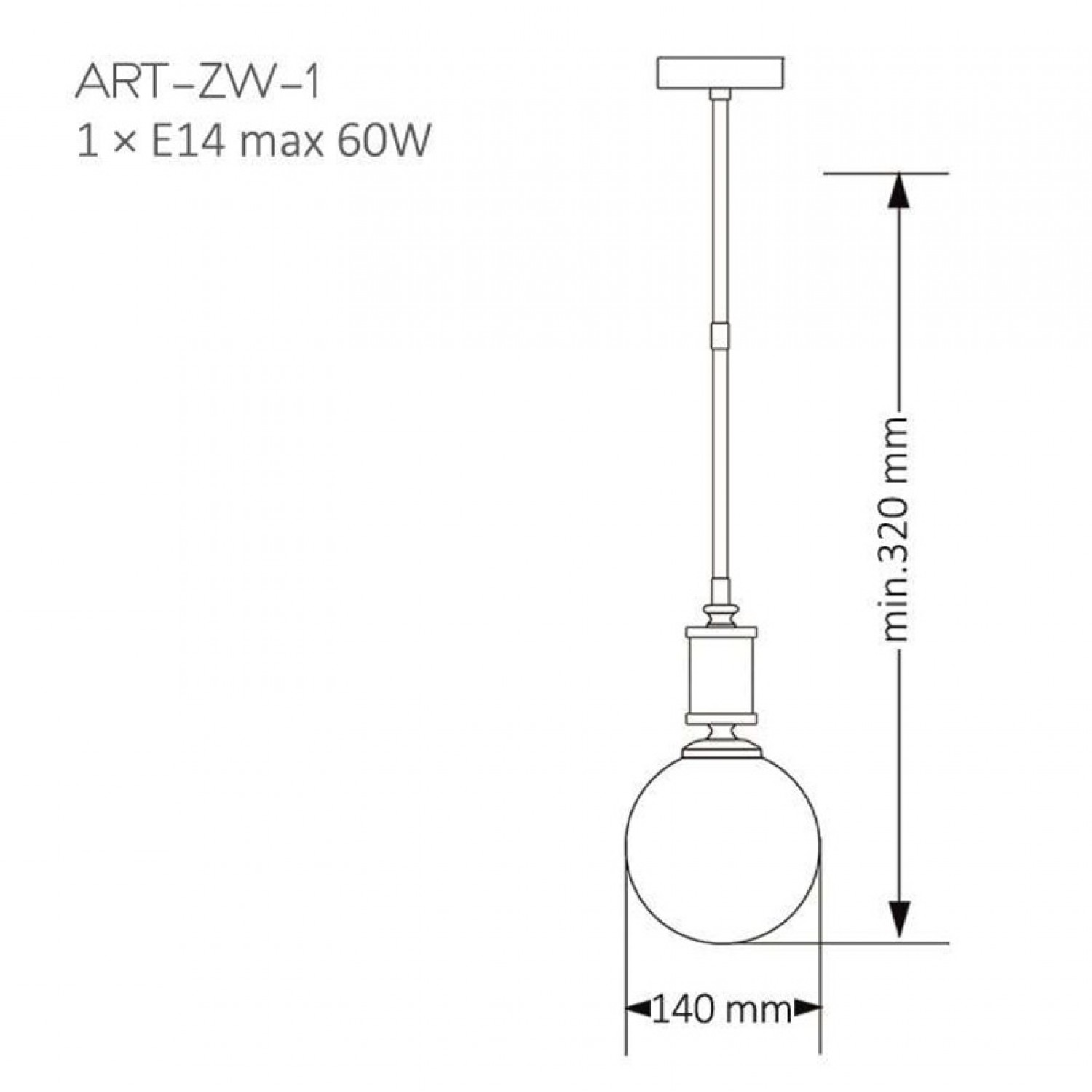 Підвісний світильник Kutek ARTU ART-ZW-1(P)G