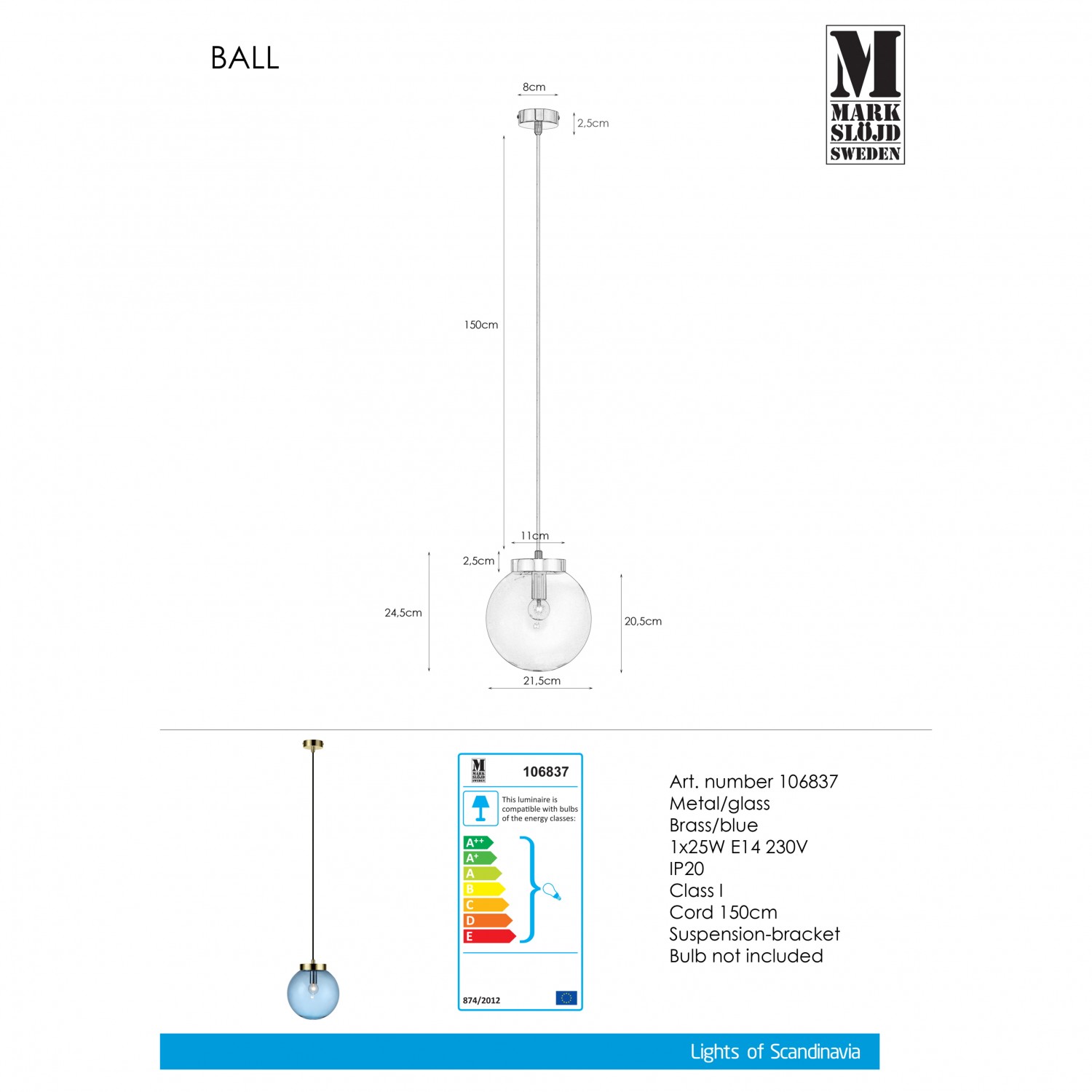 Подвесной светильник MarkSlojd Sweden Ball 106837