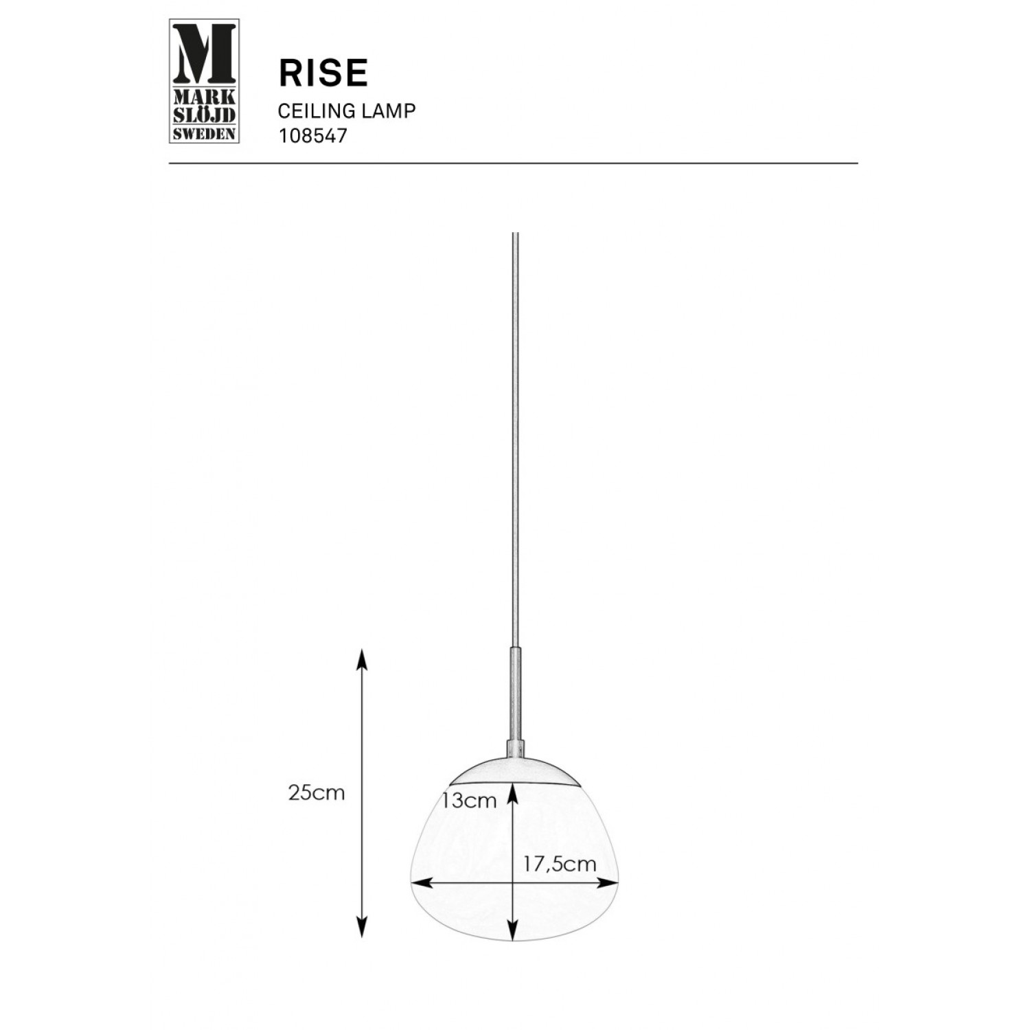 Подвесной светильник MarkSlojd Sweden RISE 108547