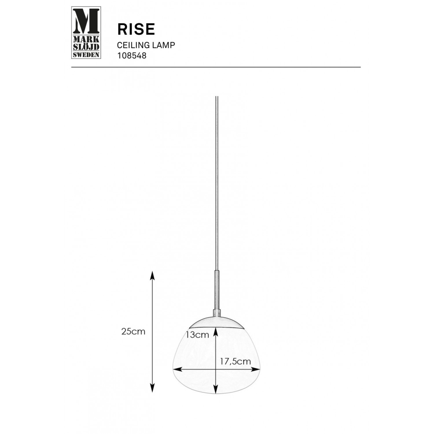 Подвесной светильник MarkSlojd Sweden RISE 108548