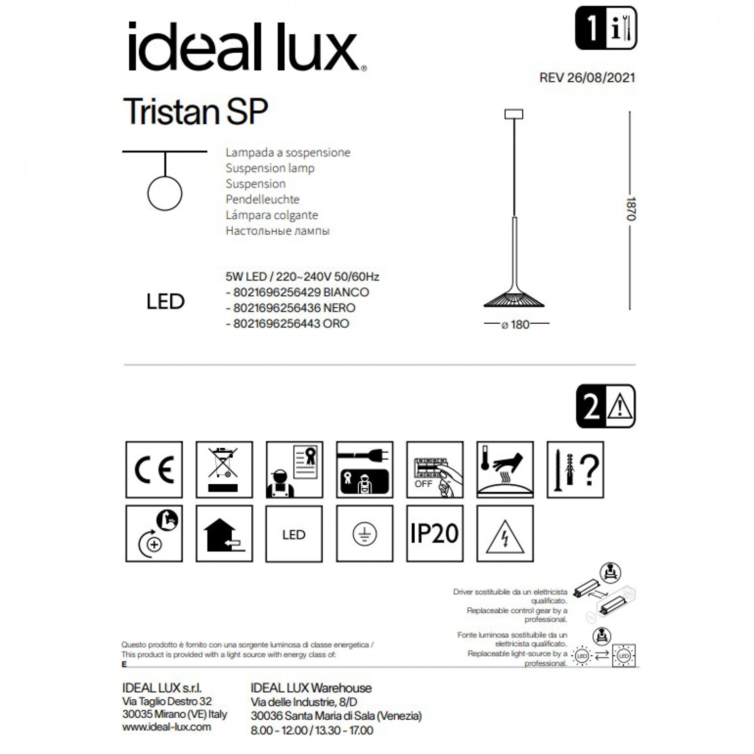 Подвесной светильник Ideal Lux Tristan sp 256429