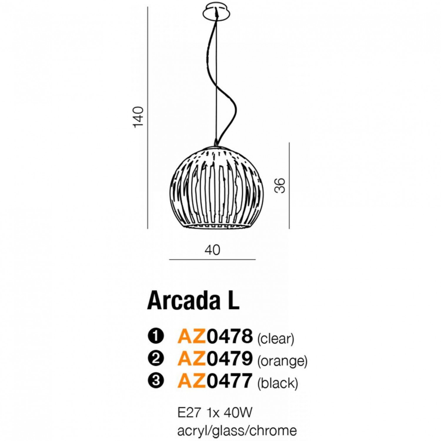 Подвесной светильник AZzardo ARCADA L ORANGE AZ0479