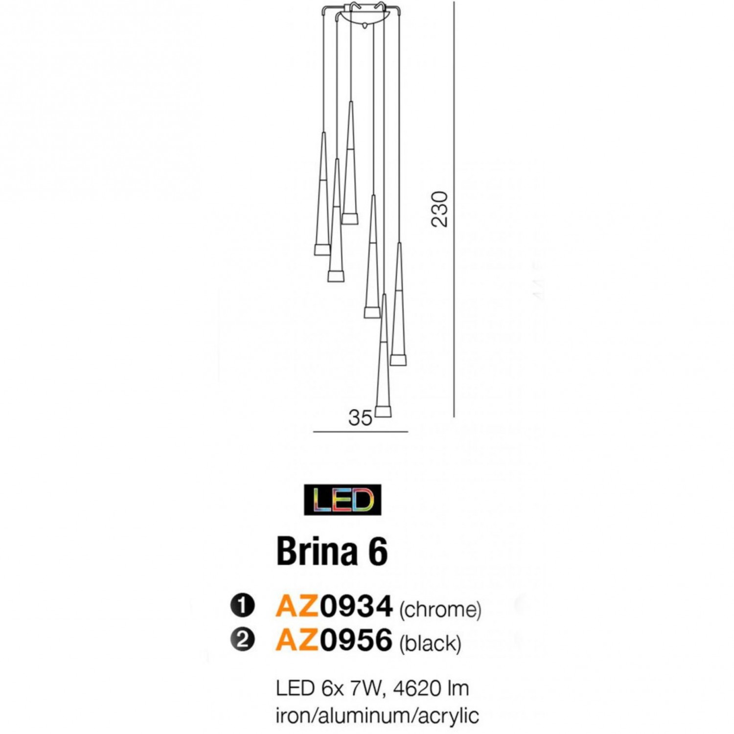 Підвісний світильник AZzardo BRINA 6 BLACK AZ0956