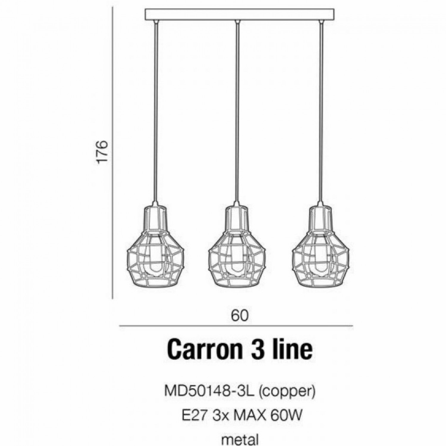 Підвісний світильник AZzardo CARRON 3 LINE COPPER AZ2141