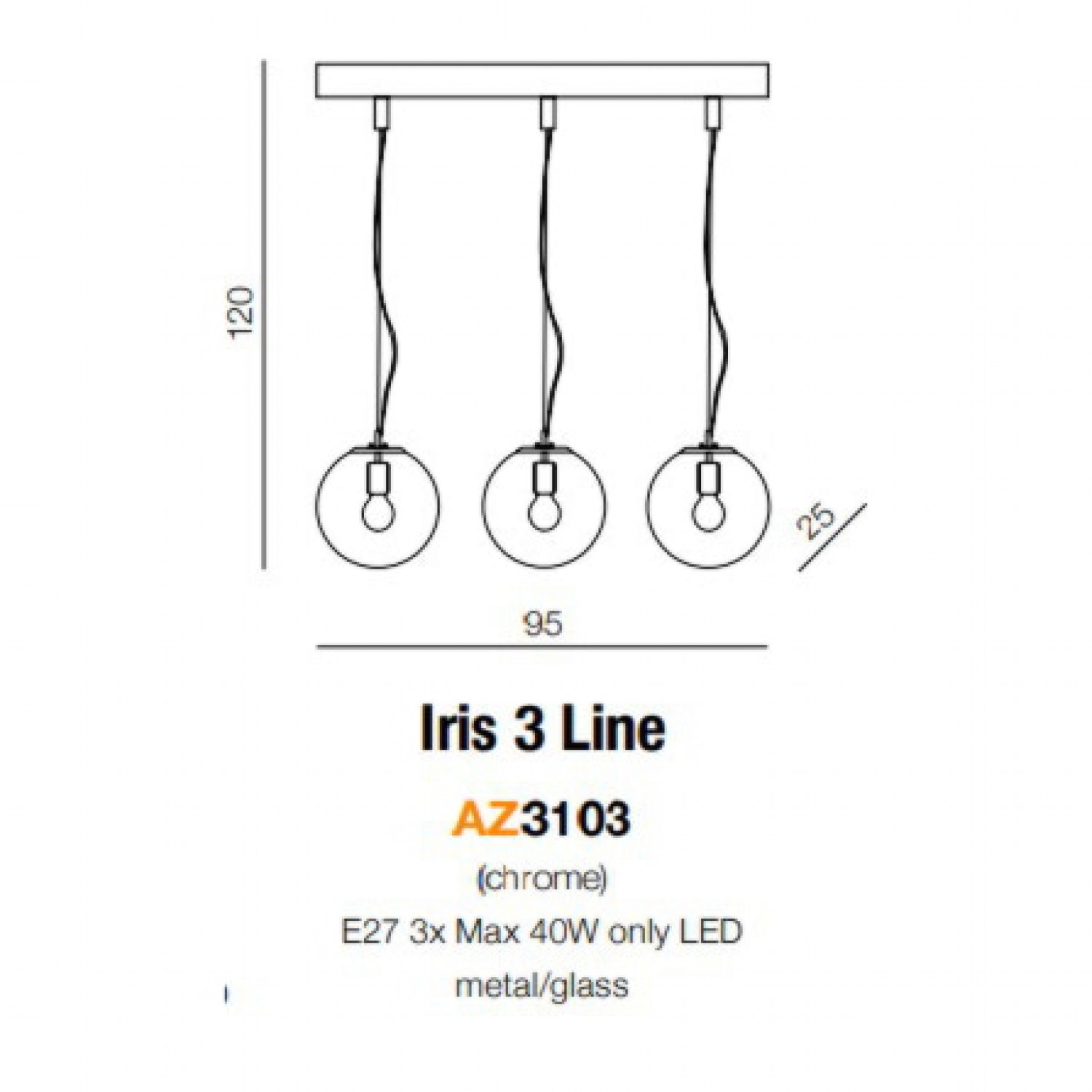 Підвісний світильник AZzardo IRIS 3 LINE CHROME AZ3103