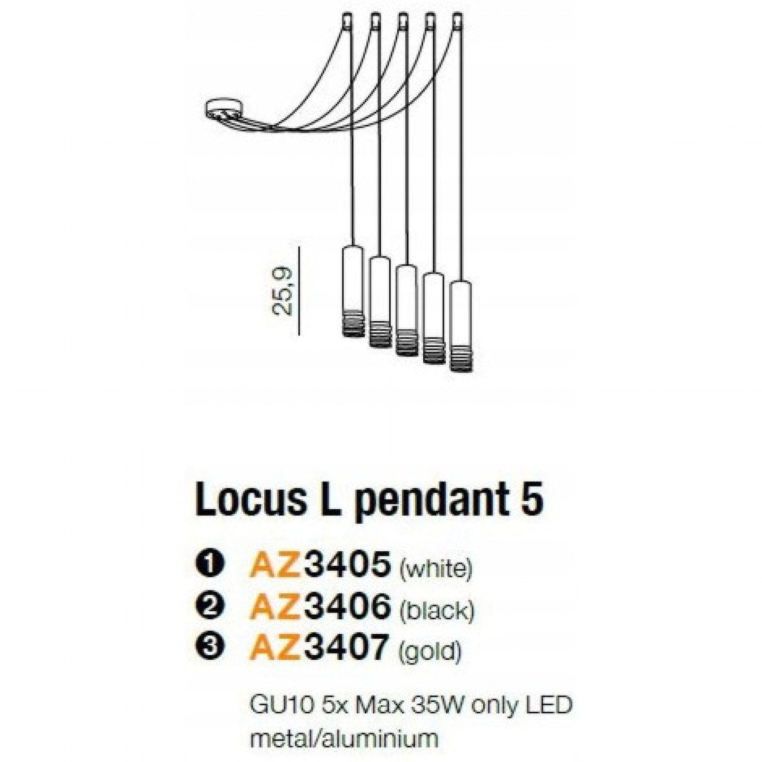 Подвесной светильник AZzardo LOCUS L PENDANT 5 BLACK AZ3405