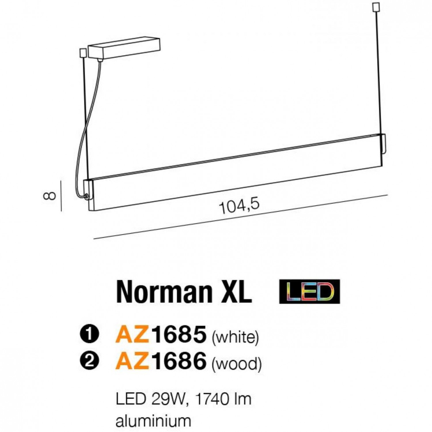 Подвесной светильник AZzardo NORMAN XL WHITE AZ1685
