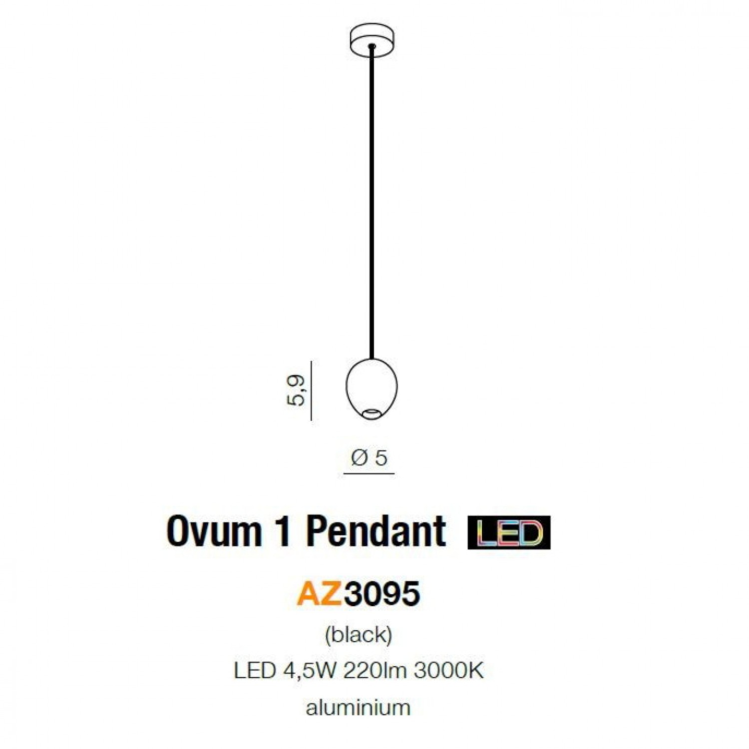Подвесной светильник AZzardo OVUM 1 PENDANT BLACK AZ3095