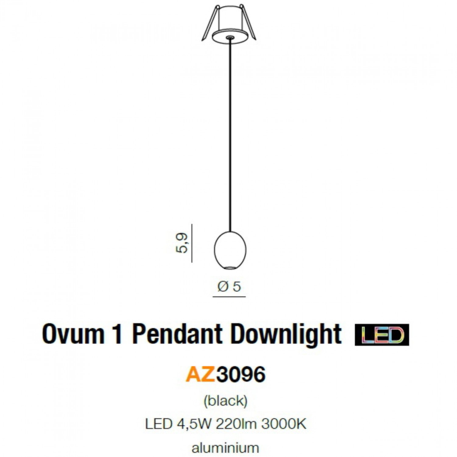 Подвесной светильник AZzardo OVUM 1 PENDANT DOWNLIGHT BLACK AZ3096