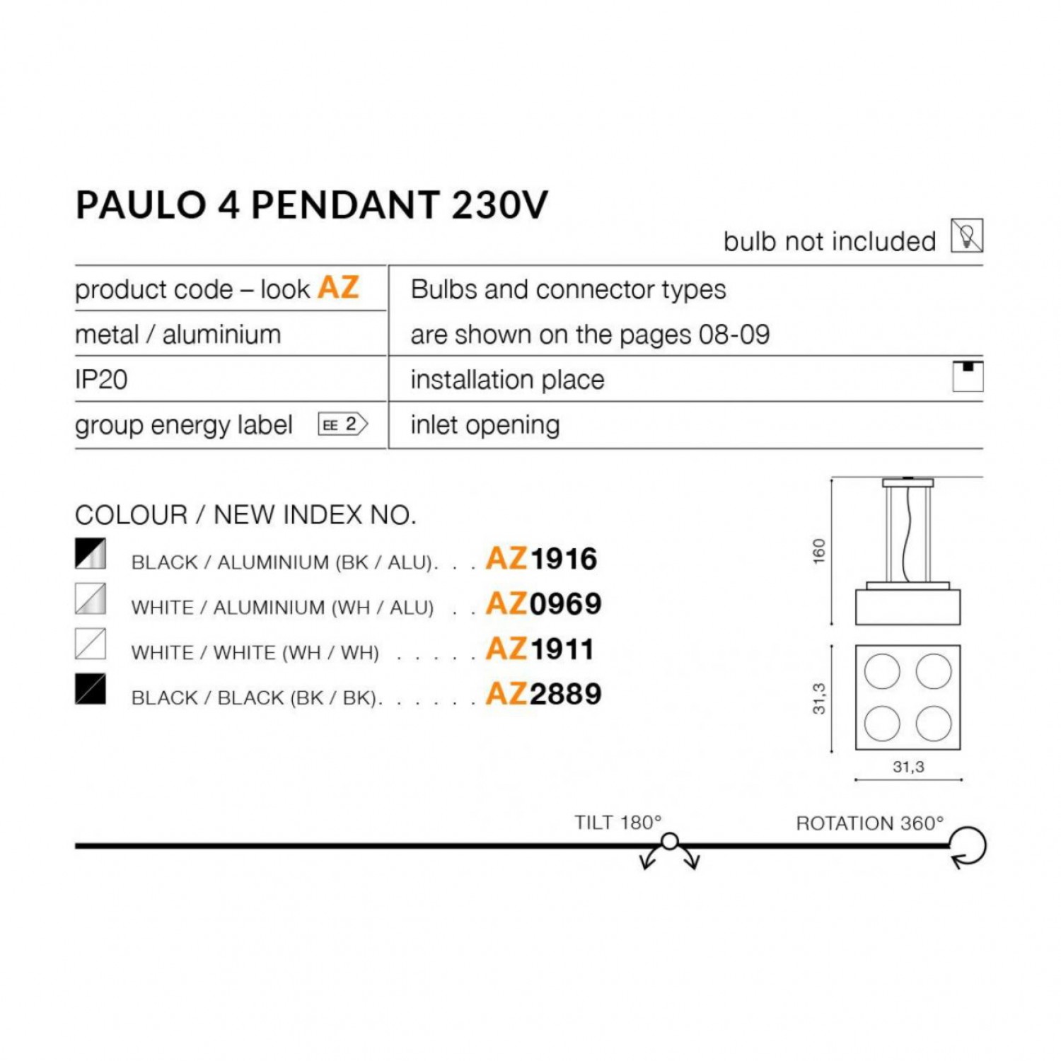 Подвесной светильник AZzardo PAULO 4 230V PENDANT BLACKBLACK AZ2889